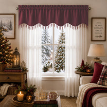 Kate Aurora Christmas Sheer Elegance 3 Piece Window Curtain & Crystal Beaded Valance Set - Burgundy