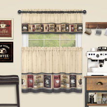 Kate Aurora Complete 3 Piece Seattle Coffee Shoppe Retro Cafe Rod Pocket Kitchen Curtain Tier & Valance Set - 24 in. Long