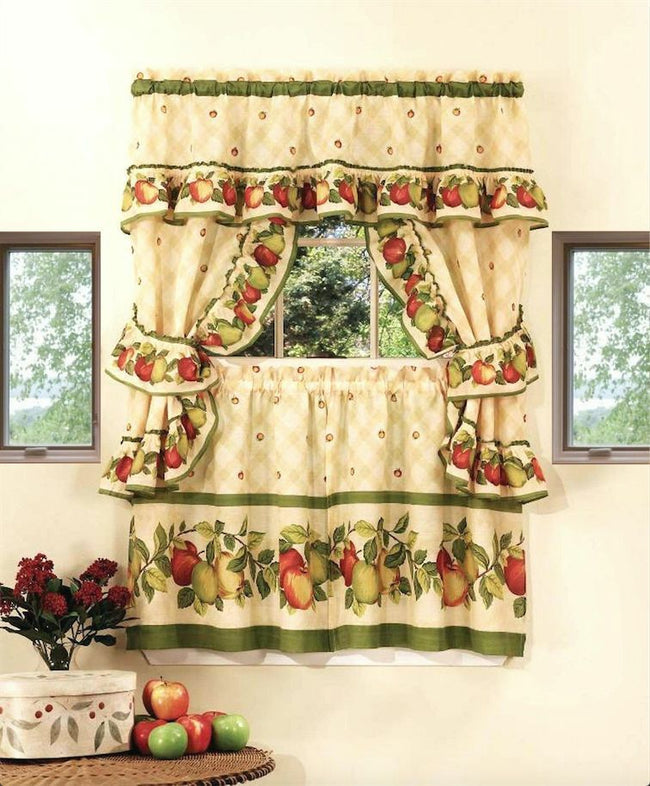 GoodGram Apple Orchard Complete 5 Piece Kitchen Curtain Tier & Swag Set - 58 in. W x 36 in. L
