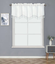 Kate Aurora Luxurious Solid Colored Scalloped Rod Pocket Window Valance With Crystal Beaded Trim - White