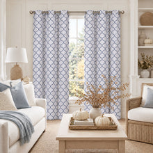 Kate Aurora Set of 2 Modern Elements Quatrefoil Lattice Poly Cotton Grommet Top Curtain Panels - Navy