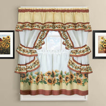 Kate Aurora Chevron Sunflower Complete Cottage Kitchen Curtain Tier & Valance Set - 58 in. W x 24 in. L