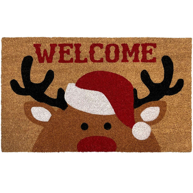 Kate Aurora Festive Christmas Wonderland Santa Reindeer Bristled Indoor & Outdoor Holiday Welcome Mat - 18"x30"