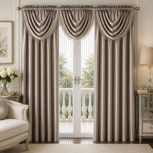Kate Aurora 6 Piece Maison Estate Collection Semi Sheer Window Curtains & Beaded Valance Set - Taupe