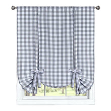 GoodGram Buffalo Check Plaid Gingham Tie Up Single Window Curtain Shade - 42 in. W x 63 in. L, Gray