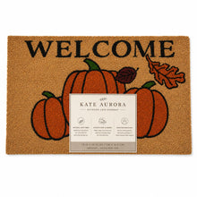 Kate Aurora Fall Autumn Foliage & Pumpkins Bristled Outdoor All Season Welcome Mat - 18"x30"