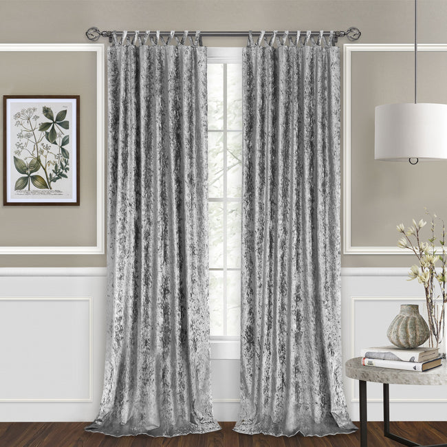 Kate Aurora Park Avenue 2 Piece Criss-Cross Tab Top Velvet Window Curtain Panels - 84 in. Long - Gray