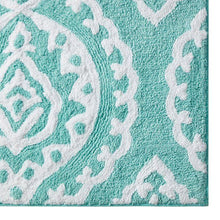 Kate Aurora 100% Premium Cotton Damask Designed Non Slip Bath Rug - 20 in. W x 32 in. L - Aqua
