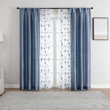 Kate Aurora Jasmine Embroidered 6 Piece Rod Pocket Coordinating Sheer Window Curtain Panels - Blue