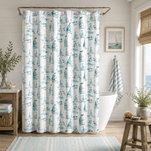 Kate Aurora Maritime Blues Coastal Sailboats And Fish Fabric Shower Curtain - 72 in. Wide x 72 in. Long - Aqua