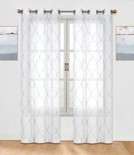 GoodGram 2 Pack Dulccete Trellis Embroidered Sheer Voile Grommet Curtain Panels
