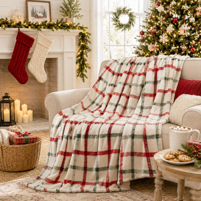 Kate Aurora Holiday Classics Christmas Plaid & Ultra Plush Accent Throw Blanket - 50 in. W x 60 in. L