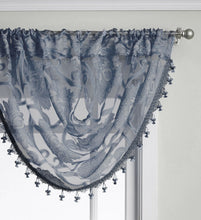 Kate Aurora Custom Scroll Sheer Voile Waterfall Window Curtain Valances - 57 in. W x 37 in. L, Blue