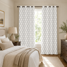 Kate Aurora Extra Long Fallon 2 Piece Sheer Lattice Design Grommet Top Window Curtain Panels - 112 in. Long - Gray