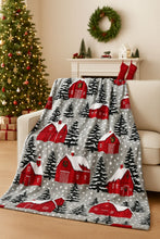 Kate Aurora Ultra Soft & Cozy Christmas Gray Snowy Barn Plush Accent Throw Blanket Cover - 50 in. W x 60 in. L