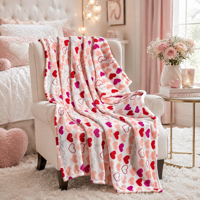 Kate Aurora Valentine's Day "Be Mine" Hearts Ultra Soft & Plush Accent Throw Blanket - 50 In W X 60 In. L
