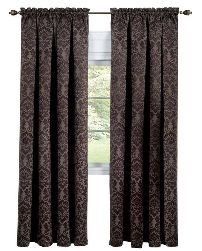 Kate Aurora Royal Living 2 Piece Rod Pocket Damask Design 95% Blackout Curtain Panels - 63 in. Long - Brown