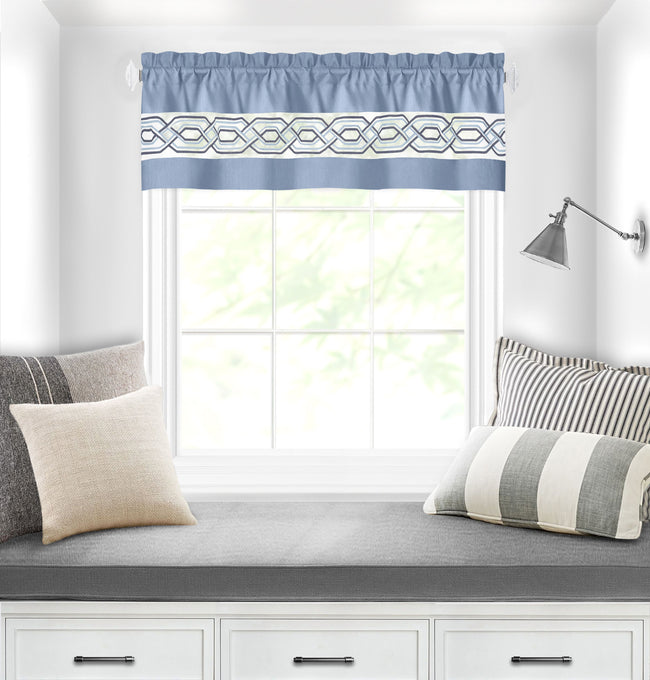 Kate Aurora Pacifico Rod Pocket Embroidered Window Valance - Blue