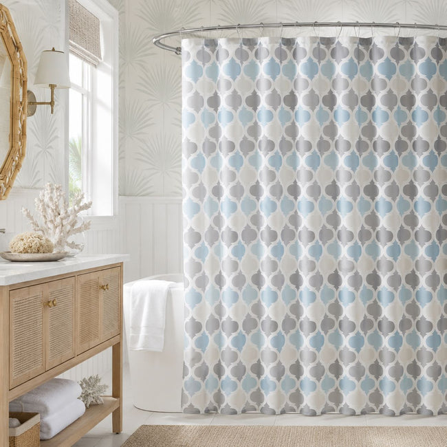 Kate Aurora Spa Essential Blue Geometric Fabric Shower Curtain - 72 in. W x 72 in. L