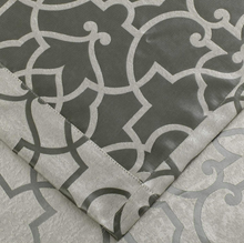 Kate Aurora 2 Piece Geo Sheen Palladian Grommet Top 88% Blackout Curtain Panels - 84 in. Long - Gray
