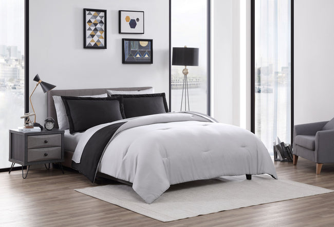 Kate Aurora Dorm Accents Brasilia Reversible 7 Piece Bed in a Bag Comforter & Sheets Set , Black - King