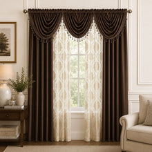 Kate Aurora 7 Piece Hampton Elegance Sheer Curtain Panels & Beaded Valances Set - Brown Beige