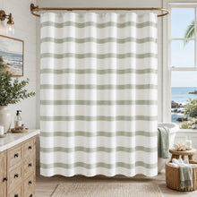 Kate Aurora Hotel Collection Spa Striped Waffle Fabric Shower Curtain - Sage Green