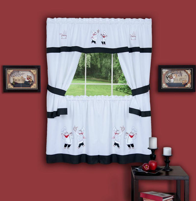 Kate Aurora Gourmet Pastry Chef Complete 5 Piece Cottage Kitchen Curtain Swag Valance & Tier Set - 58 in. W x 24 in. L