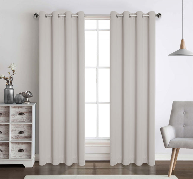 GoodGram 2 Pack Basic Solid Colored Semi Blackout Grommet Top Curtain Panels - 52 in. W x 84 in. L, Beige