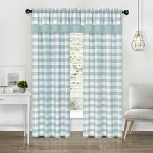 Kate Aurora Modern Country Farmhouse 3 Piece Buffalo Check Plaid Window Curtains & Valance Set - 63 in - Baby Blue