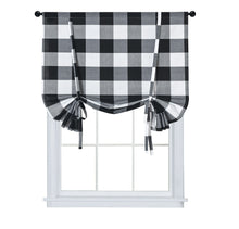 Kate Aurora Country Farmhouse Rod Pocket Buffalo Plaid Gingham Tie Up Window Curtain Panel