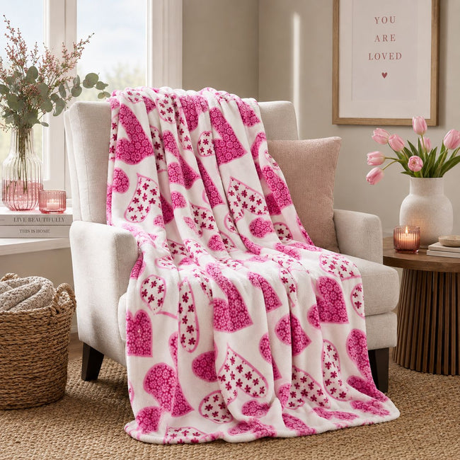 Kate Aurora Valentine's Day Floral Hearts Ultra Soft & Plush Accent Throw Blanket - 50 In W X 60 In. L