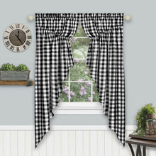 Kate Aurora Farmhouse Plaid Gingham Check Swag Valance Curtain Panel Pair - 72 in. W x 63 in. L, Black
