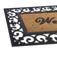 Kate Aurora 18"x30" Rectangular Fleur De Lis Outdoor Heavy Duty Rubber & Coir Skid Resistant Welcome Door Mat - Black