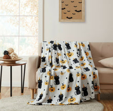 Kate Aurora Halloween Spooky Cats & Pumpkins Soft & Plush Oversized Oversized Accent Throw Blanket - White