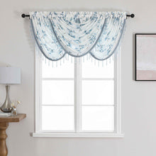 Kate Aurora 3 Piece Printed Cherry Blossom Beaded Rod Pocket Window Valances - Blue