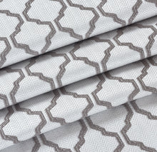 Kate Aurora Luxurious White & Gray Moroccan Embossed Geometric Fabric Tablecloth - 6-8 Chairs