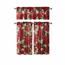 Kate Aurora Holiday Classic Poinsettia Christmas 3 Pc Kitchen Curtain Tier & Valance Set - 57 in. W x 36 in. L