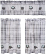 GoodGram Plaid Coffee Time 3 Pc Cafe Kitchen Curtain Tier & Valance Set - 56 in. W x 36 in. L, Gray