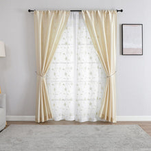 Kate Aurora Jasmine Embroidered 6 Piece Rod Pocket Coordinating Sheer Window Curtain Panels - Champagne