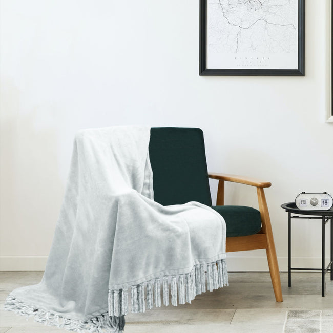 Kate Aurora Ultra Soft & Plush Fringed Oversized Accent Fleece Throw Blanket Cover - 50 in. W x 70 in. L - White