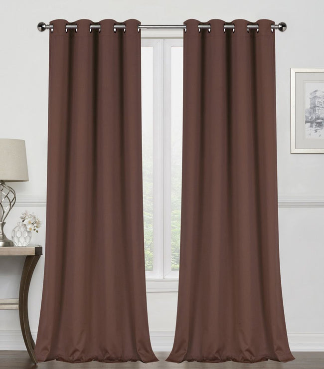Kate Aurora Brown 2 Piece Grommet Top Blackout Curtain Panels For Extra Long Windows - 90 in. Long