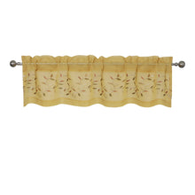 Kate Aurora Shabby Sheer Embroidered Complete 3 Piece Floral Rod Pocket Cafe Kitchen Curtain Tier & Valance Set - Golden Yell