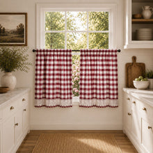 Kate Aurora 2 Piece Country Farmhouse Buffalo Plaid Rod Pocket Cafe Tier Curtain Panels With Macrame Border - 36 in. Long - B