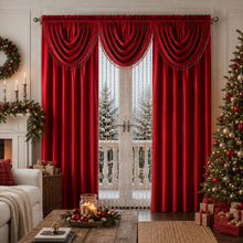 Kate Aurora 6 Piece Maison Estate Collection Semi Sheer Window Curtains & Beaded Valance Set - Red