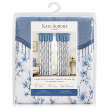 Kate Aurora 4 Piece Carly Floral Rod Pocket Curtains Panels & Beaded Valances Set