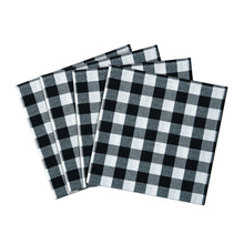 Kate Aurora Country Living 4 Pack Gingham Plaid Checkered Country Farmhouse Napkins - 8 in. W x 8 in. L, Black/White
