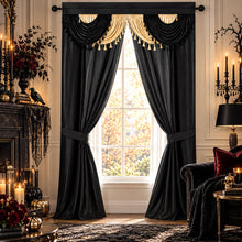 Kate Aurora Black & Gold Halloween Complete Attached Rod Pocket Window Curtain Set