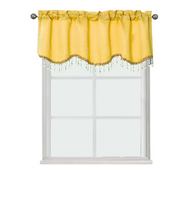 Kate Aurora Luxurious Solid Colored Scalloped Rod Pocket Window Valance With Crystal Beaded Trim - Yellow