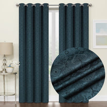Kate Aurora Regency Collection Raised Jacquard Damask Grommet Top Curtains - 52 in. W x 84 in. L, Dark Teal/Navy